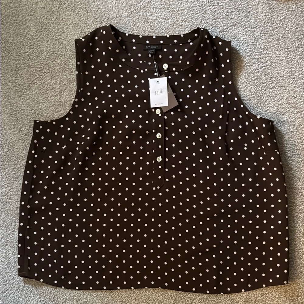 J. Jill Brown Polka Dot Sleeveless Top - Size L Petite. Brand New, NWT